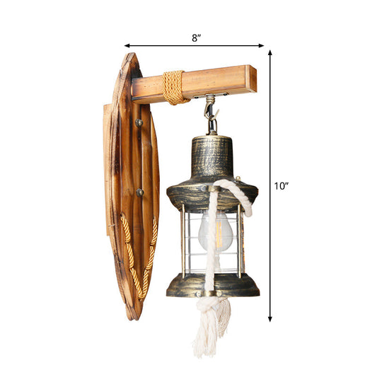 Single Bulb Wall Light Sconce Rural Style Lantern Clear Glass Wall Mounted Lamp in Antique Bronze Clearhalo 'Industrial wall lights' 'Industrial' 'Middle century wall lights' 'Rustic wall lights' 'Tiffany' 'Wall Lamps & Sconces' 'Wall Lights' Lighting' 1688698
