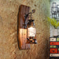 Brown Kerosene Lamp Wall Sconce Antique Clear Glass 1-Head Lodge Wall Light with Wood Backplate Clearhalo 'Industrial wall lights' 'Industrial' 'Middle century wall lights' 'Rustic wall lights' 'Tiffany' 'Wall Lamps & Sconces' 'Wall Lights' Lighting' 1688700