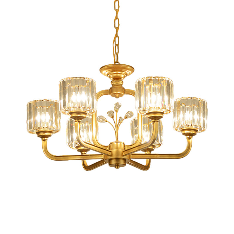 6/8-Bulb Living Room Chandelier Simple Black/Gold Suspension Lighting with Cylindrical Crystal Prisms Shade Clearhalo 'Ceiling Lights' 'Chandeliers' 'Modern Chandeliers' 'Modern' Lighting' 1688705
