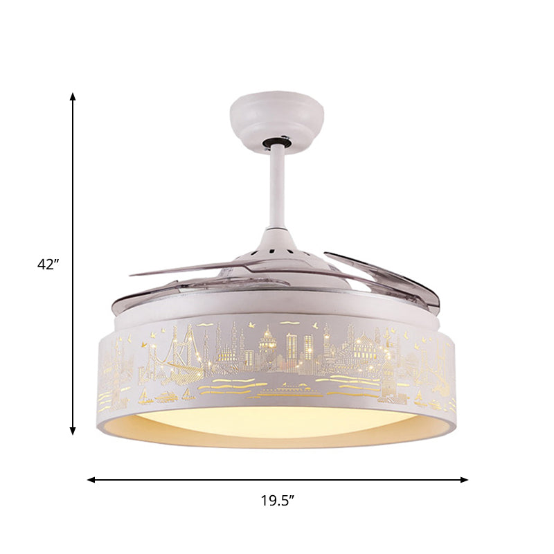 Round Hanging Fan Light Kids Metal LED White Semi Flush Mount with 3 Clear Blades, 19.5" Wide Clearhalo 'Ceiling Fans with Lights' 'Ceiling Fans' 'Kids Ceiling Fans' 'Kids' Lighting' 1688723
