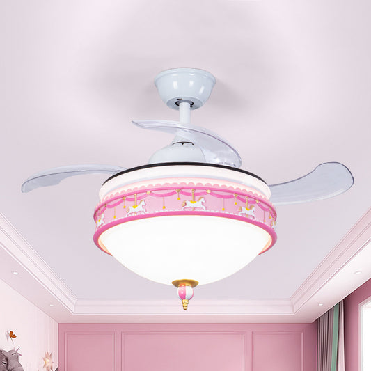 39" W Dome Bedroom Semi Flush Light Metallic LED Cartoon Hanging Fan Lamp in Pink, 3-Blade Clearhalo 'Ceiling Fans with Lights' 'Ceiling Fans' 'Kids Ceiling Fans' 'Kids' Lighting' 1688725