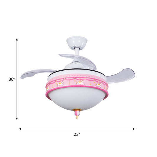 39" W Dome Bedroom Semi Flush Light Metallic LED Cartoon Hanging Fan Lamp in Pink, 3-Blade Clearhalo 'Ceiling Fans with Lights' 'Ceiling Fans' 'Kids Ceiling Fans' 'Kids' Lighting' 1688727