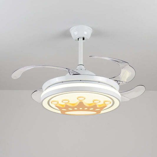 4-Blade Metallic Crown Semi Flush Light Cartoon LED White Hanging Fan Lamp, 42.5" Width Clearhalo 'Ceiling Fans with Lights' 'Ceiling Fans' 'Kids Ceiling Fans' 'Kids' Lighting' 1688729