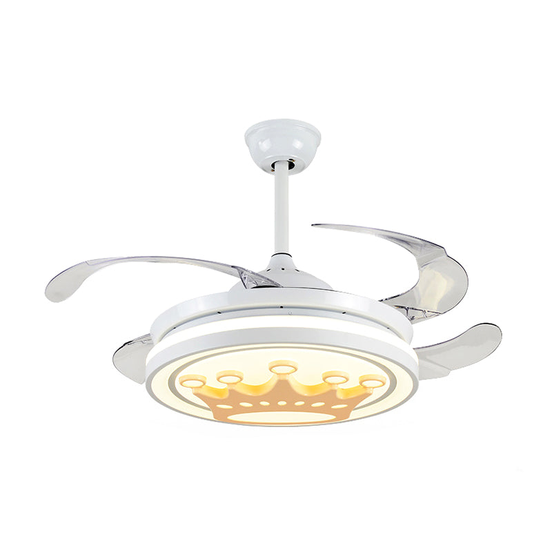 4-Blade Metallic Crown Semi Flush Light Cartoon LED White Hanging Fan Lamp, 42.5" Width Clearhalo 'Ceiling Fans with Lights' 'Ceiling Fans' 'Kids Ceiling Fans' 'Kids' Lighting' 1688730