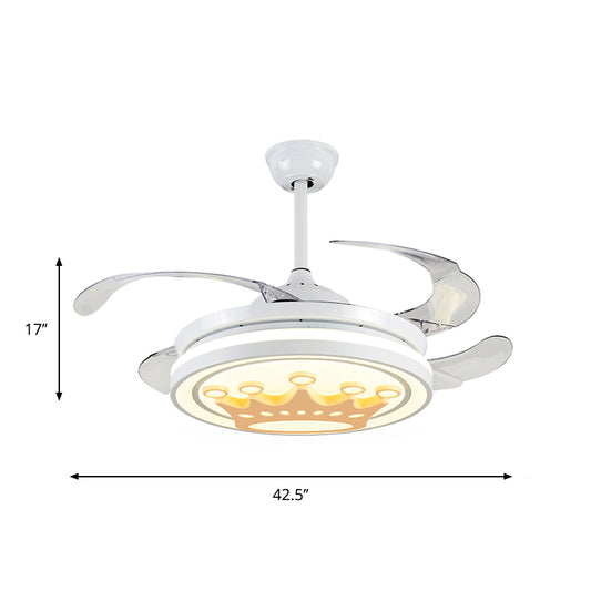 4-Blade Metallic Crown Semi Flush Light Cartoon LED White Hanging Fan Lamp, 42.5" Width Clearhalo 'Ceiling Fans with Lights' 'Ceiling Fans' 'Kids Ceiling Fans' 'Kids' Lighting' 1688731
