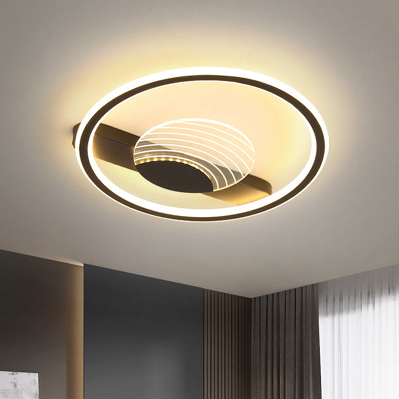 Acrylic Circular Flush Mount Light Nordic Black/Gold LED Close to Ceiling Lamp for Bedroom Black Clearhalo 'Ceiling Lights' 'Close To Ceiling Lights' 'Close to ceiling' 'Flush mount' Lighting' 1688758