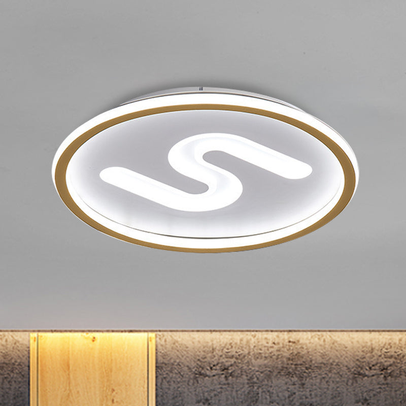 S-Shaped Acrylic Ceiling Lighting Contemporary Black/Gold LED Flush Light Fixture, Warm/White Light Clearhalo 'Ceiling Lights' 'Close To Ceiling Lights' 'Close to ceiling' 'Flush mount' Lighting' 1688767