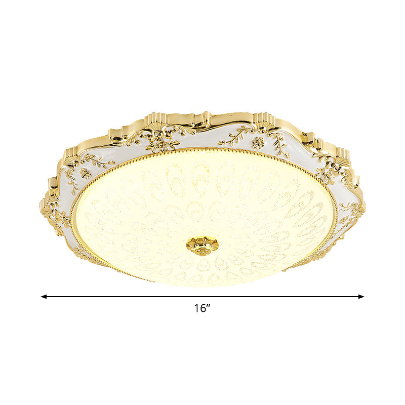 LED Round Ceiling Flush Traditional White and Gold Milky Glass Printed Flush Mount Lighting - Clearhalo - 'Ceiling Lights' - 'Close To Ceiling Lights' - 'Close to ceiling' - 'Flush mount' - Lighting' - 1688781