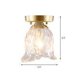 Brass 1-Light Semi Flush Mount Traditional Clear Ripple/Fluted Glass Cone/Flower Ceiling Flush for Living Room