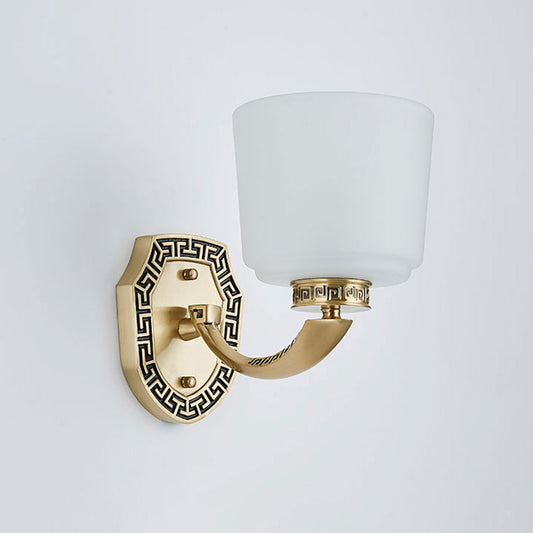 Cylinder Sitting Room Sconce Light Retro Style Opal Glass Single Head Brass Wall Mounted Lamp Clearhalo 'Wall Lamps & Sconces' 'Wall Lights' Lighting' 1688796
