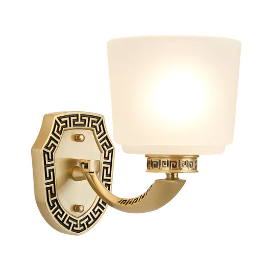 Cylinder Sitting Room Sconce Light Retro Style Opal Glass Single Head Brass Wall Mounted Lamp Clearhalo 'Wall Lamps & Sconces' 'Wall Lights' Lighting' 1688797