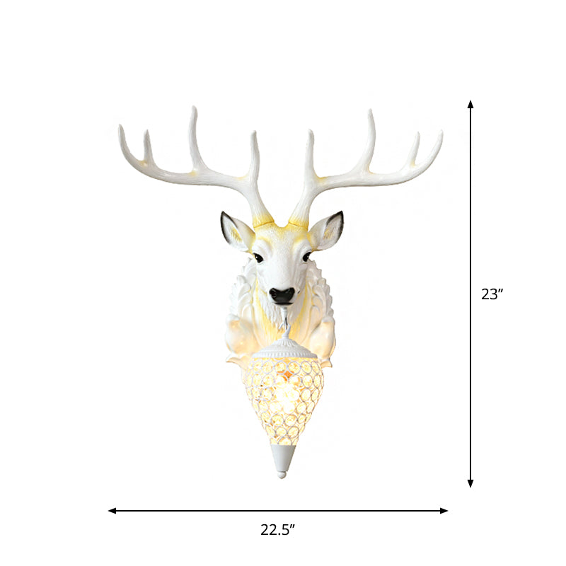 Country Oval Wall Mounted Lamp Single Light Beveled Crystal Wall Lighting Idea with Deer Head Design in White Clearhalo 'Wall Lamps & Sconces' 'Wall Lights' Lighting' 1688819