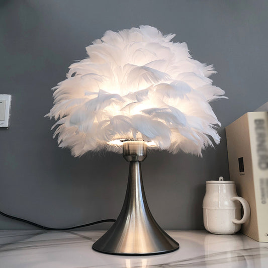 Tree-Like Reading Light Contemporary Feather Grey/White LED Night Table Lamp for Study Room White Clearhalo 'Lamps' 'Table Lamps' Lighting' 1688856