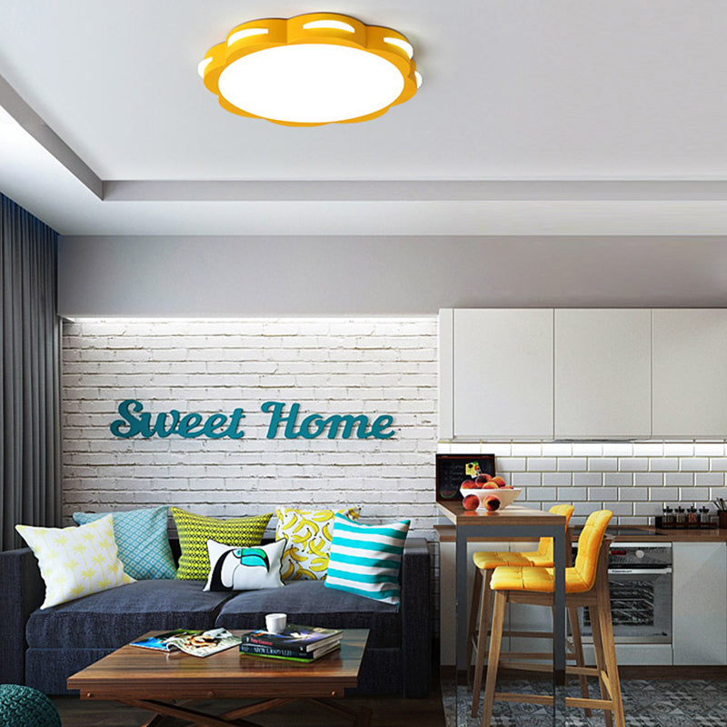 Bedroom Ceiling Lighting LED, Macaron Flush Mount Light with Acrylic Floral Shade for Girls Yellow Clearhalo 'Ceiling Lights' 'Close To Ceiling Lights' 'Close to ceiling' 'Flush mount' Lighting' 168889