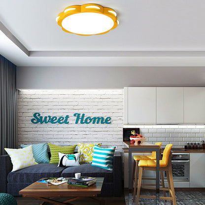 Bedroom Ceiling Lighting LED, Macaron Flush Mount Light with Acrylic Floral Shade for Girls Yellow Clearhalo 'Ceiling Lights' 'Close To Ceiling Lights' 'Close to ceiling' 'Flush mount' Lighting' 168889