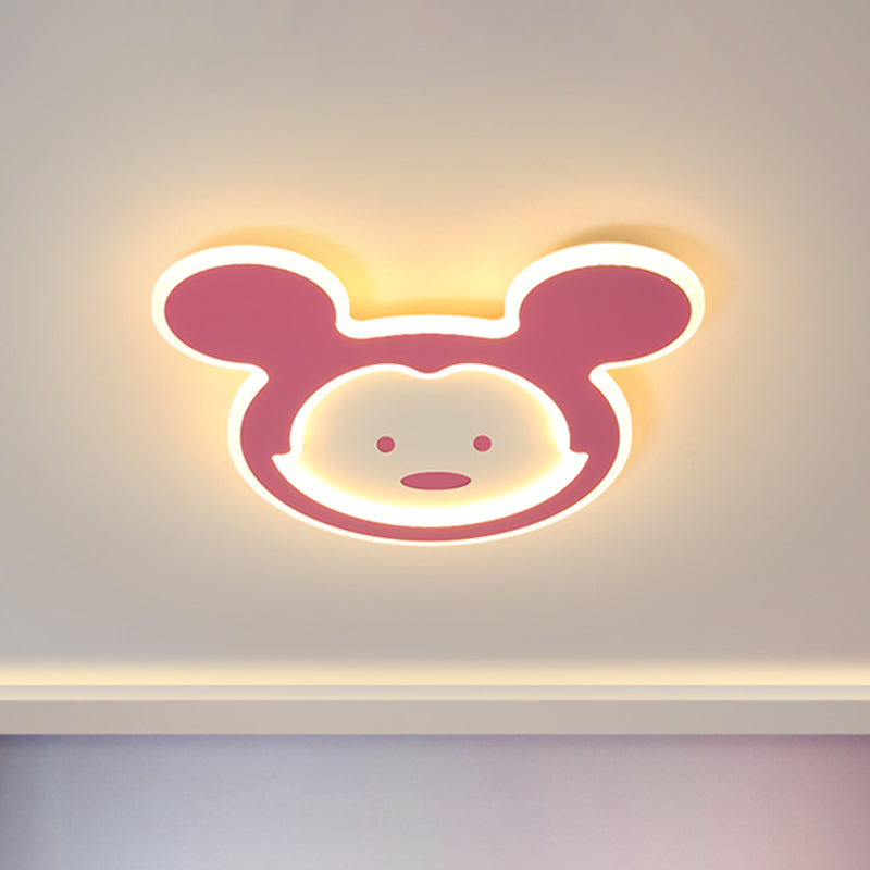 Pink/Blue Mouse Ceiling Flush Mount Kids LED Acrylic Flush Ceiling Light for Kids Bedroom in Warm/White Light - Pink - Clearhalo - 'Ceiling Lights' - 'Close To Ceiling Lights' - 'Close to ceiling' - 'Flush mount' - Lighting' - 1688893