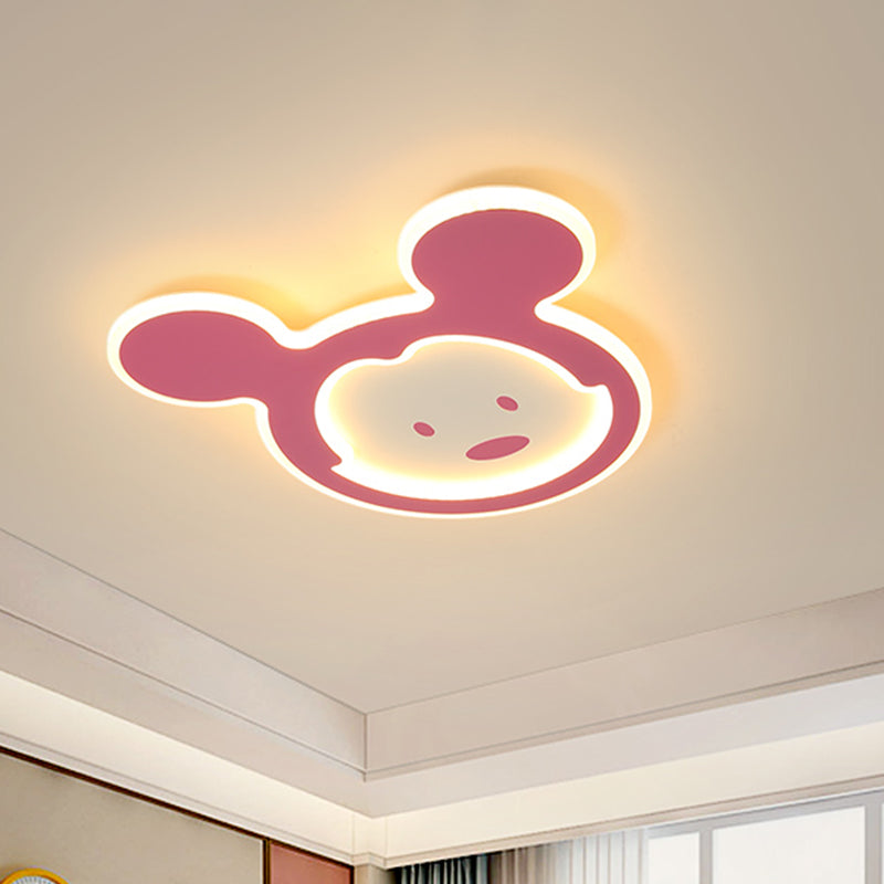 Pink/Blue Mouse Ceiling Flush Mount Kids LED Acrylic Flush Ceiling Light for Kids Bedroom in Warm/White Light - Clearhalo - 'Ceiling Lights' - 'Close To Ceiling Lights' - 'Close to ceiling' - 'Flush mount' - Lighting' - 1688894