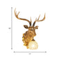 Gold 1-Bulb Sconce Light Farmhouse Faceted Crystal Sphere Wall Mounted Lamp with Sika Deer Head Design Clearhalo 'Wall Lamps & Sconces' 'Wall Lights' Lighting' 1688908