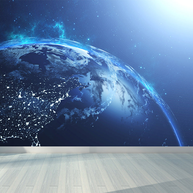 Planet View Mural Decal Modern Decorative Living Room Wall Covering, Personalise Blue Design 3 Clearhalo 'Wall Decor' 'Wall Mural' 1688963