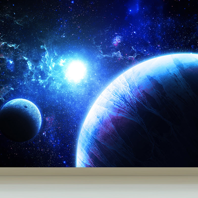 Planet View Mural Decal Modern Decorative Living Room Wall Covering, Personalise Blue Design 4 Clearhalo 'Wall Decor' 'Wall Mural' 1688968