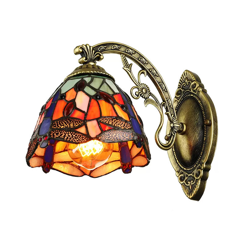 Lodge Style Dragonfly Wall Mount Light Stained Glass Multicolor Sconce Lighting Clearhalo 'Industrial' 'Middle century wall lights' 'Tiffany wall lights' 'Tiffany' 'Wall Lamps & Sconces' 'Wall Lights' Lighting' 168898