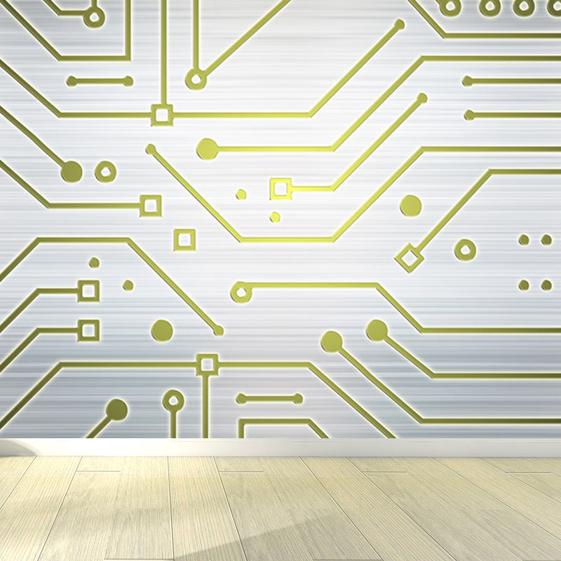 Industrial Circuit Board Mural Non-Woven Texture Waterproof Light Gray Wall Art for Bedroom Light Gray Design 1 Clearhalo 'Wall Decor' 'Wall Mural' 1689003