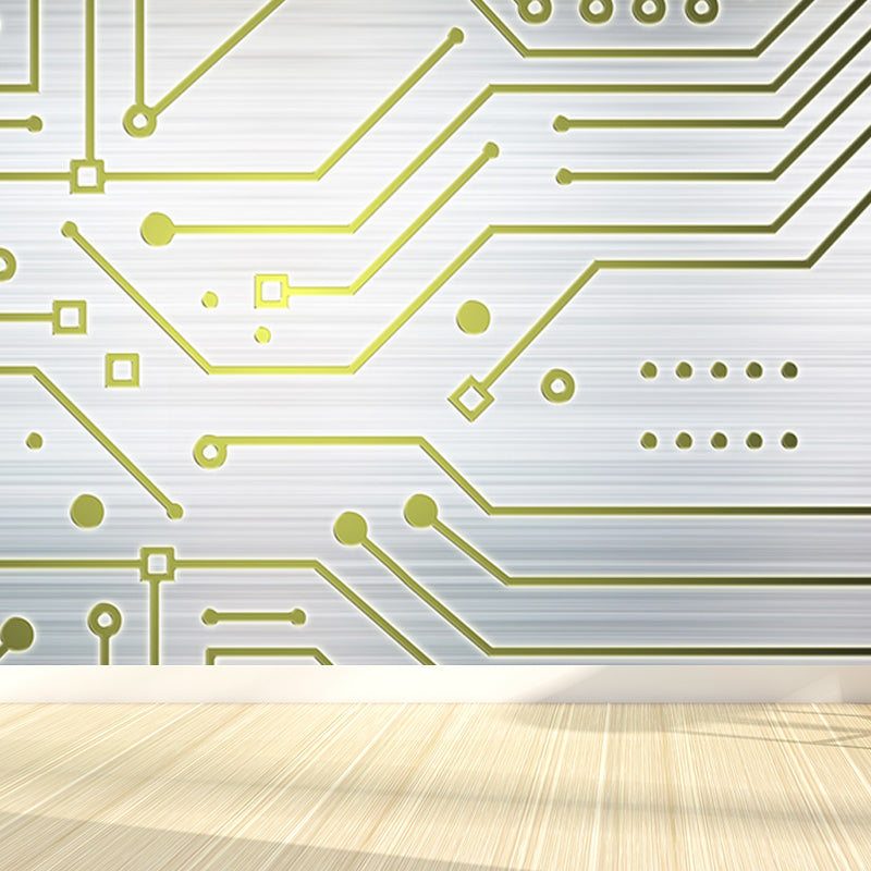 Industrial Circuit Board Mural Non-Woven Texture Waterproof Light Gray Wall Art for Bedroom Clearhalo 'Wall Decor' 'Wall Mural' 1689005