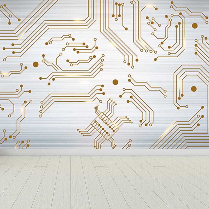 Industrial Circuit Board Mural Non-Woven Texture Waterproof Light Gray Wall Art for Bedroom Light Gray Design 2 Clearhalo 'Wall Decor' 'Wall Mural' 1689008