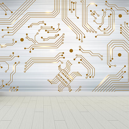 Industrial Circuit Board Mural Non-Woven Texture Waterproof Light Gray Wall Art for Bedroom Light Gray Design 2 Clearhalo 'Wall Decor' 'Wall Mural' 1689008