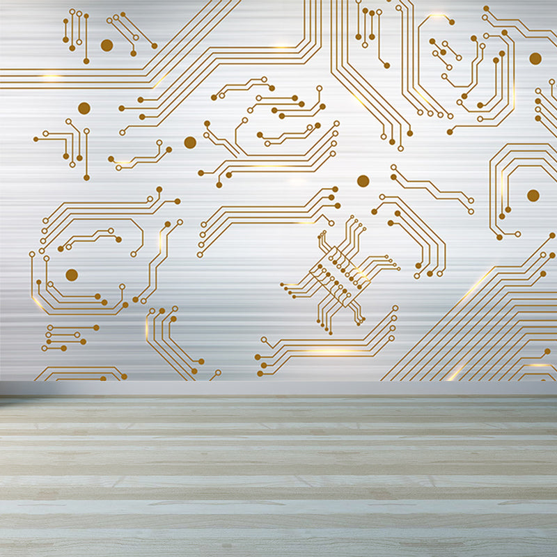 Industrial Circuit Board Mural Non-Woven Texture Waterproof Light Gray Wall Art for Bedroom Clearhalo 'Wall Decor' 'Wall Mural' 1689009