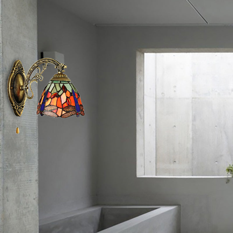 Lodge Style Dragonfly Wall Mount Light Stained Glass Multicolor Sconce Lighting Clearhalo 'Industrial' 'Middle century wall lights' 'Tiffany wall lights' 'Tiffany' 'Wall Lamps & Sconces' 'Wall Lights' Lighting' 168901