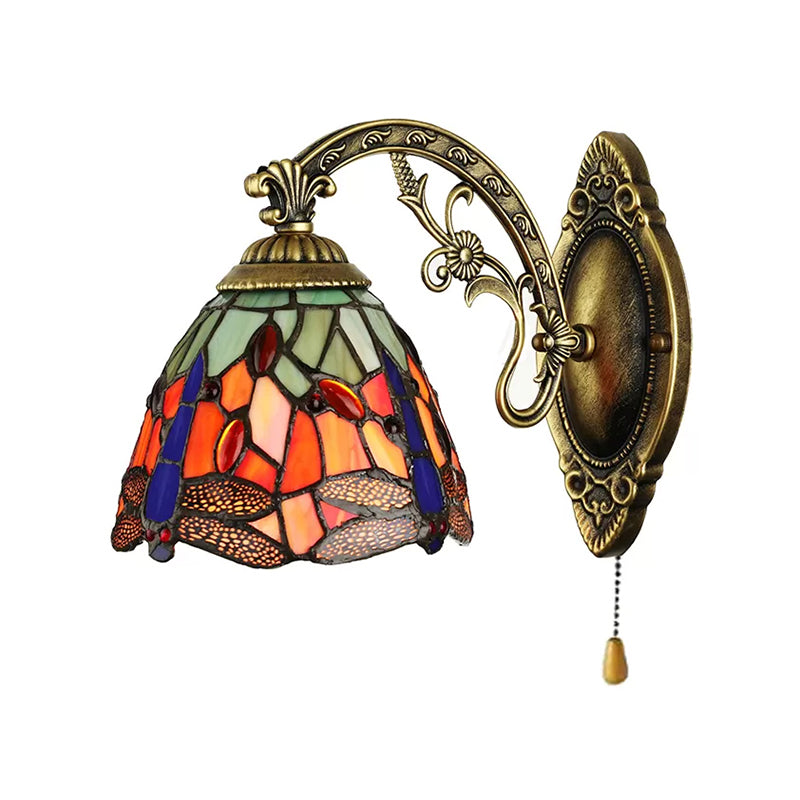 Lodge Style Dragonfly Wall Mount Light Stained Glass Multicolor Sconce Lighting Clearhalo 'Industrial' 'Middle century wall lights' 'Tiffany wall lights' 'Tiffany' 'Wall Lamps & Sconces' 'Wall Lights' Lighting' 168902