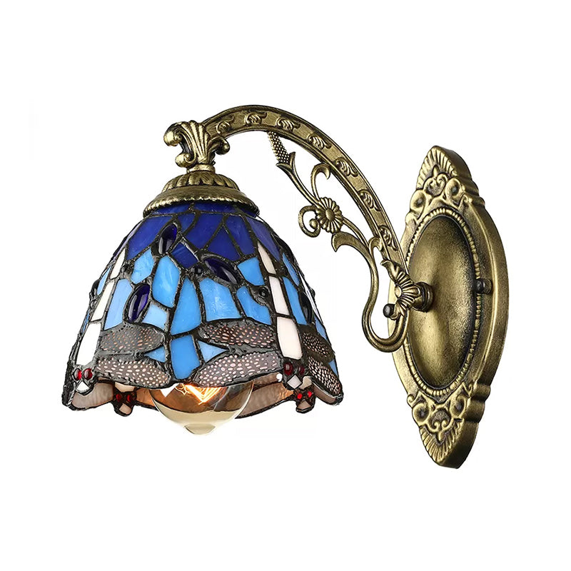 Lodge Style Dragonfly Wall Mount Light Stained Glass Multicolor Sconce Lighting Clearhalo 'Industrial' 'Middle century wall lights' 'Tiffany wall lights' 'Tiffany' 'Wall Lamps & Sconces' 'Wall Lights' Lighting' 168904
