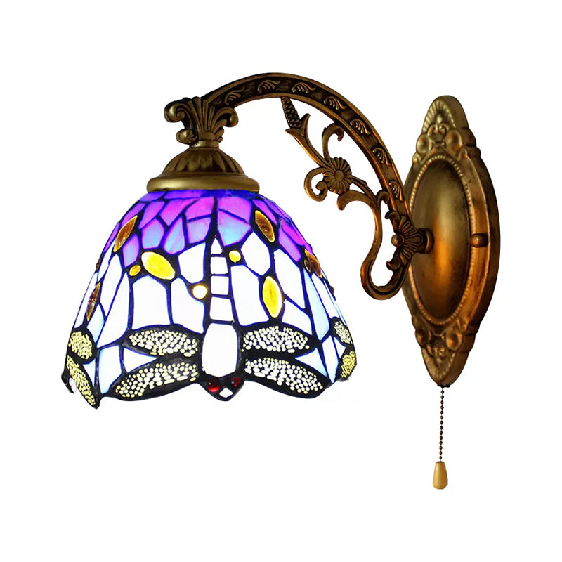 Lodge Style Dragonfly Wall Mount Light Stained Glass Multicolor Sconce Lighting Clearhalo 'Industrial' 'Middle century wall lights' 'Tiffany wall lights' 'Tiffany' 'Wall Lamps & Sconces' 'Wall Lights' Lighting' 168907