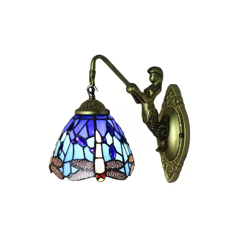 Lodge Style Dragonfly Wall Mount Light Stained Glass Multicolor Sconce Lighting Clearhalo 'Industrial' 'Middle century wall lights' 'Tiffany wall lights' 'Tiffany' 'Wall Lamps & Sconces' 'Wall Lights' Lighting' 168909