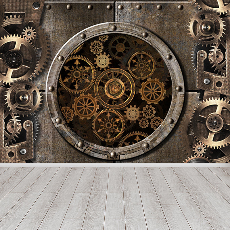 Industrial Style Metal Gear Mural Wallpaper Non-Woven Stain Resistant Soft Color Wall Art for Living Room Light Brown Clearhalo 'Wall Decor' 'Wall Mural' 1689092