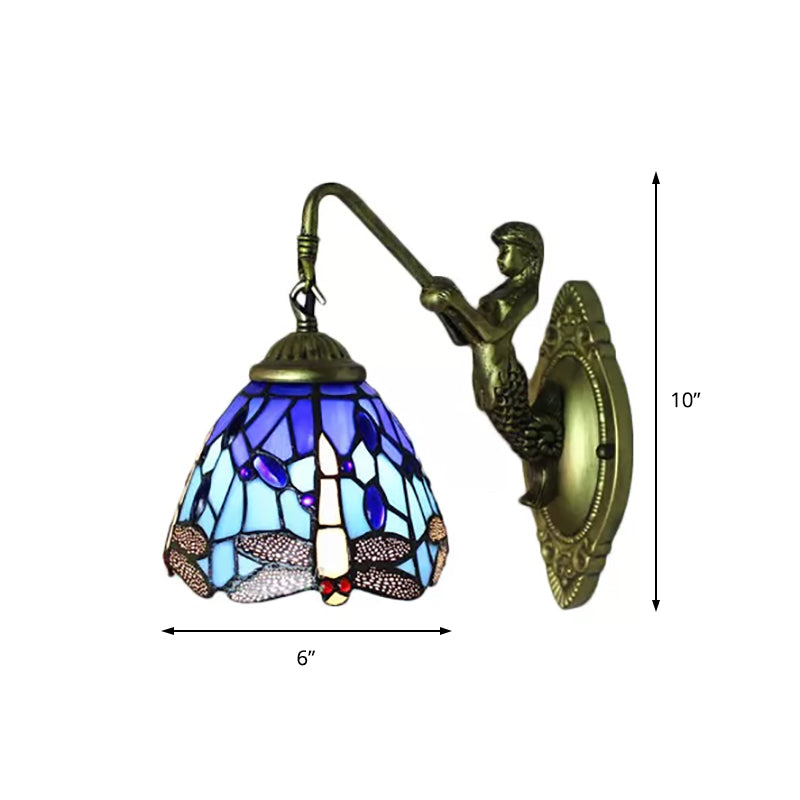 Lodge Style Dragonfly Wall Mount Light Stained Glass Multicolor Sconce Lighting Clearhalo 'Industrial' 'Middle century wall lights' 'Tiffany wall lights' 'Tiffany' 'Wall Lamps & Sconces' 'Wall Lights' Lighting' 168910