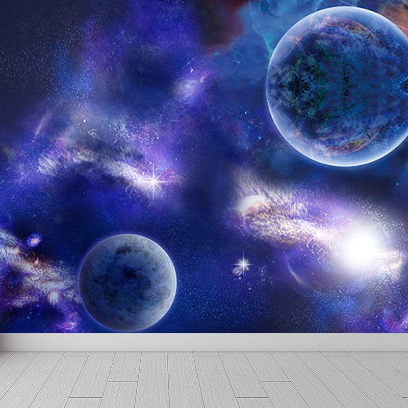 Modern Planet View Mural Wallpaper Blue Waterproofing Wall Covering for Girls Bedroom Blue Design 2 Clearhalo 'Wall Decor' 'Wall Mural' 1689128