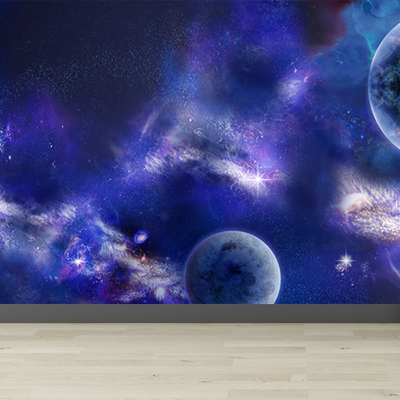 Modern Planet View Mural Wallpaper Blue Waterproofing Wall Covering for Girls Bedroom Clearhalo 'Wall Decor' 'Wall Mural' 1689129