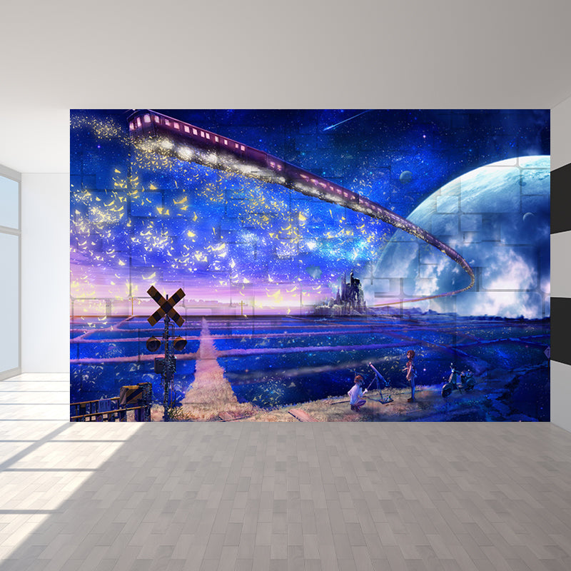 Modern Planet View Mural Wallpaper Blue Waterproofing Wall Covering for Girls Bedroom Clearhalo 'Wall Decor' 'Wall Mural' 1689135