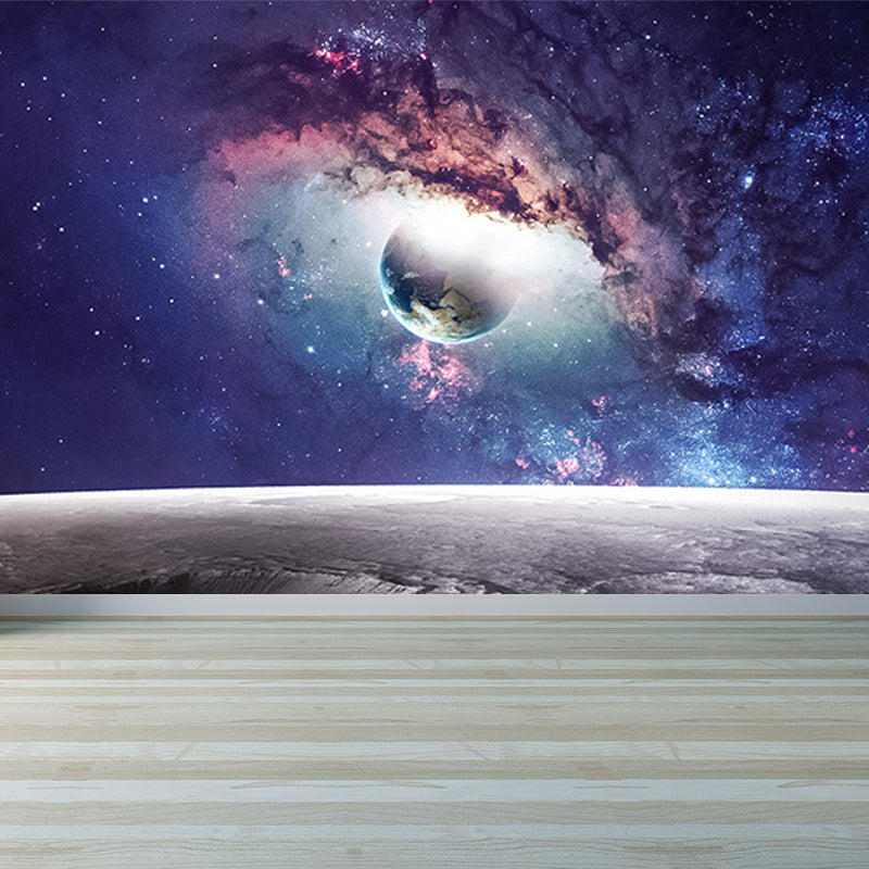 Modern Planet View Mural Wallpaper Blue Waterproofing Wall Covering for Girls Bedroom Blue Design 4 Clearhalo 'Wall Decor' 'Wall Mural' 1689138