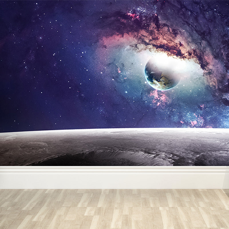 Modern Planet View Mural Wallpaper Blue Waterproofing Wall Covering for Girls Bedroom Clearhalo 'Wall Decor' 'Wall Mural' 1689139