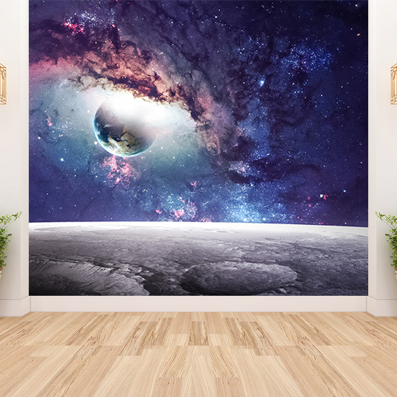 Modern Planet View Mural Wallpaper Blue Waterproofing Wall Covering for Girls Bedroom Clearhalo 'Wall Decor' 'Wall Mural' 1689140