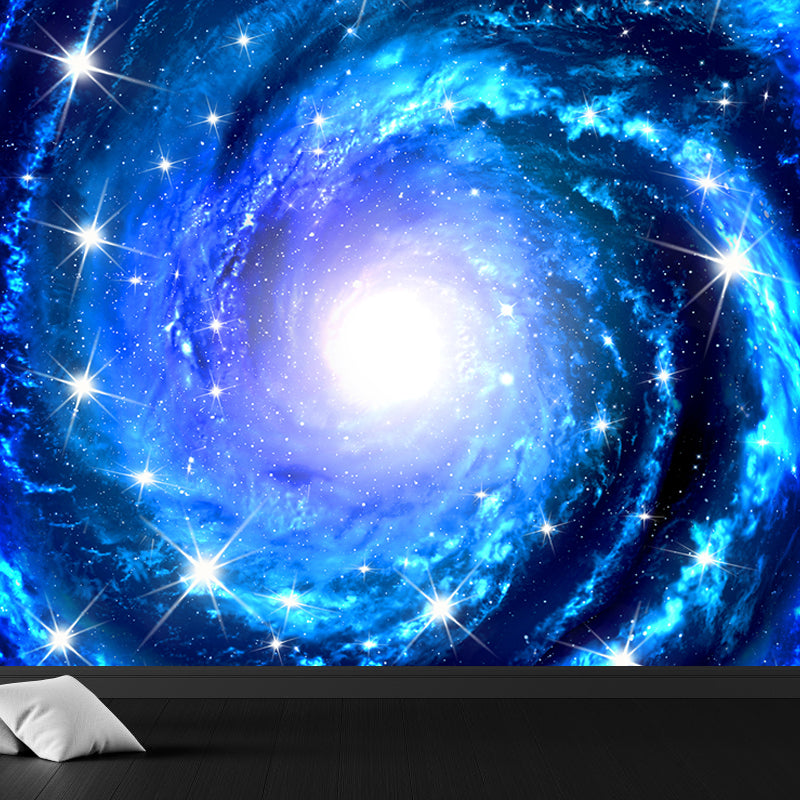 Modern Supernatural Stars Spiral Mural for Boys Bedroom Customised Wall Art in Dark Color Dark Blue Clearhalo 'Wall Decor' 'Wall Mural' 1689143