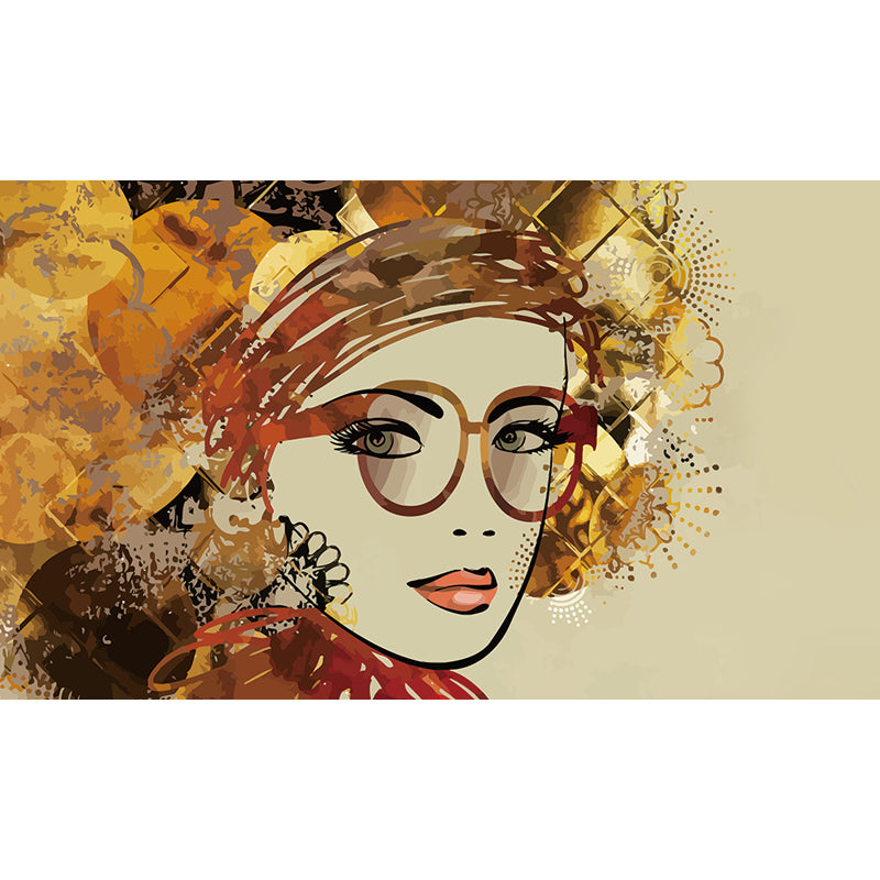 Female Character Print Mural Wallpaper Contemporary Non-Woven Material Wall Covering Clearhalo 'Wall Decor' 'Wall Mural' 1689186