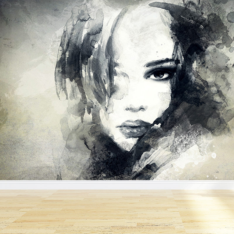 Female Character Print Mural Wallpaper Contemporary Non-Woven Material Wall Covering Clearhalo 'Wall Decor' 'Wall Mural' 1689189