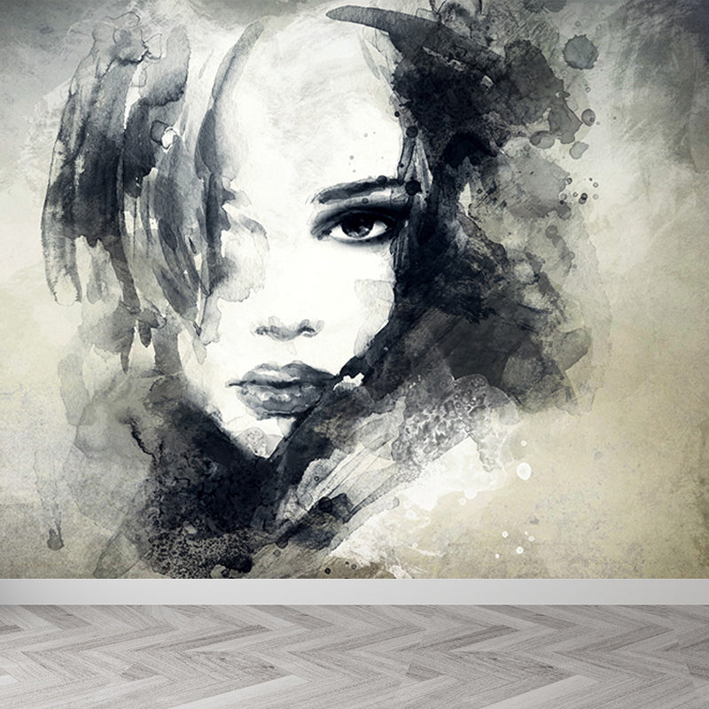 Female Character Print Mural Wallpaper Contemporary Non-Woven Material Wall Covering Clearhalo 'Wall Decor' 'Wall Mural' 1689190