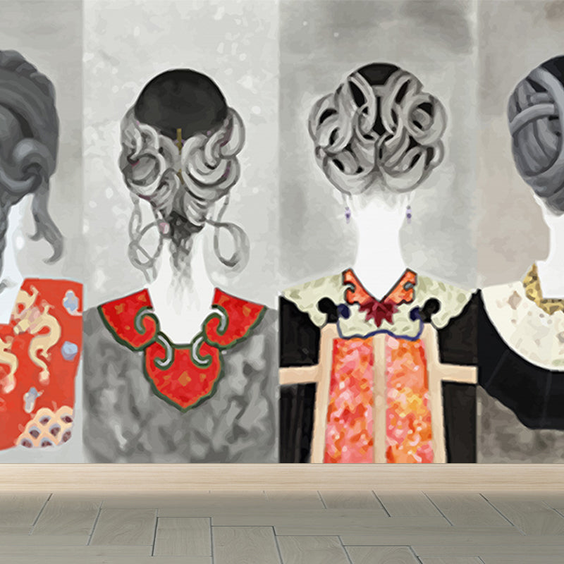 Female Character Print Mural Wallpaper Contemporary Non-Woven Material Wall Covering Grey Clearhalo 'Wall Decor' 'Wall Mural' 1689193