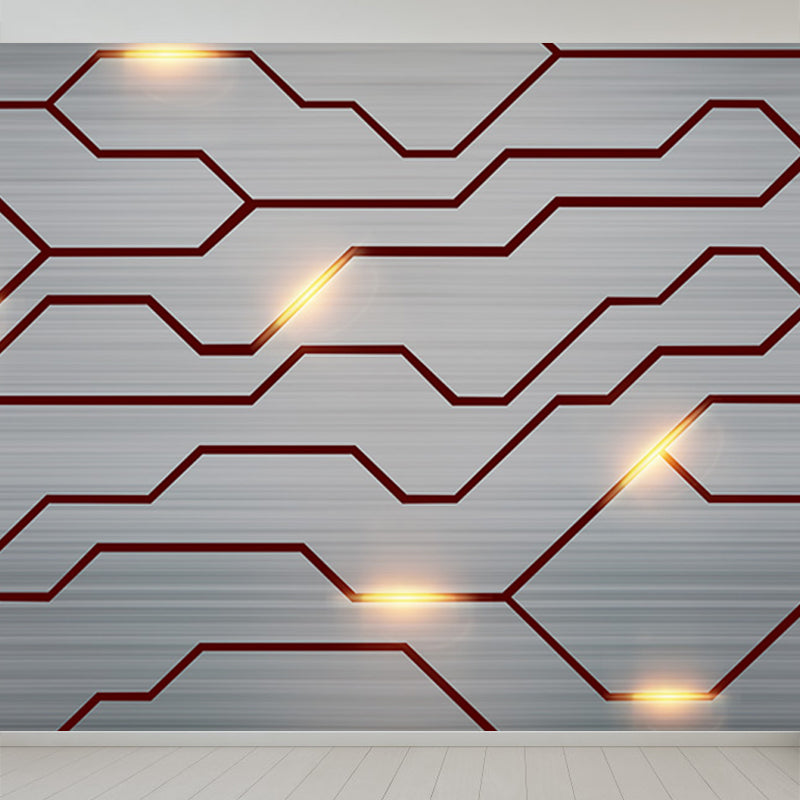 Industrial Steel Pattern Mural Wallpaper for Boys Bedroom Customized Wall Covering in Gray Grey Design 1 Clearhalo 'Wall Decor' 'Wall Mural' 1689198