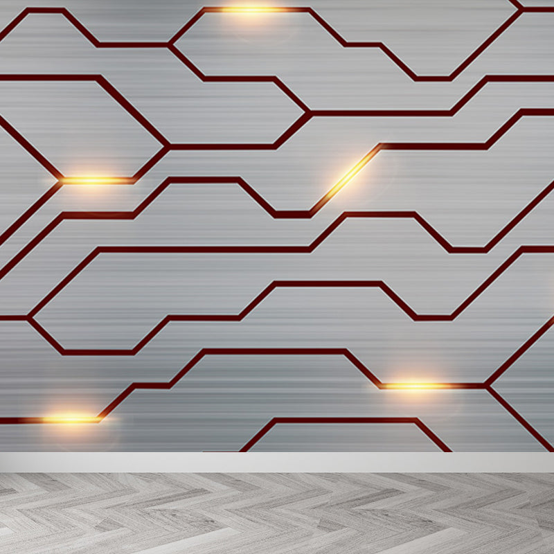 Industrial Steel Pattern Mural Wallpaper for Boys Bedroom Customized Wall Covering in Gray Clearhalo 'Wall Decor' 'Wall Mural' 1689199